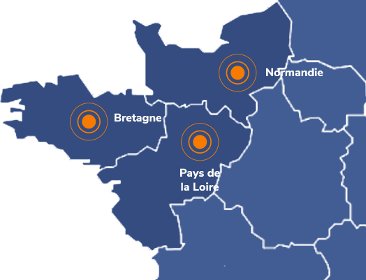 Carte des régions Bretagne, Normandie et Pays de la Loire